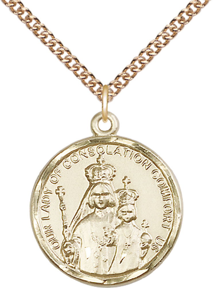 14kt Gold Filled Our Lady of Consolation Pendant on a 24 inch Gold Filled Heavy Curb chain