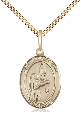 14kt Gold Filled Saint Bernadette Pendant on a 18 inch Gold Plate Light Curb chain