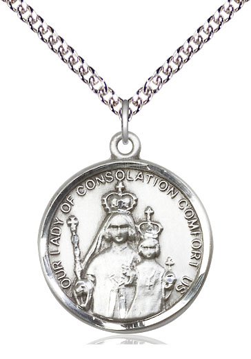 Sterling Silver Our Lady of Consolation Pendant on a 24 inch Sterling Silver Heavy Curb chain