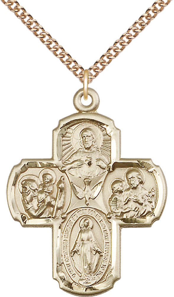 14kt Gold Filled 4-Way Pendant on a 24 inch Gold Filled Heavy Curb chain