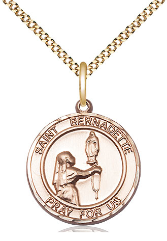 14kt Gold Filled Saint Bernadette Pendant on a 18 inch Gold Plate Light Curb chain