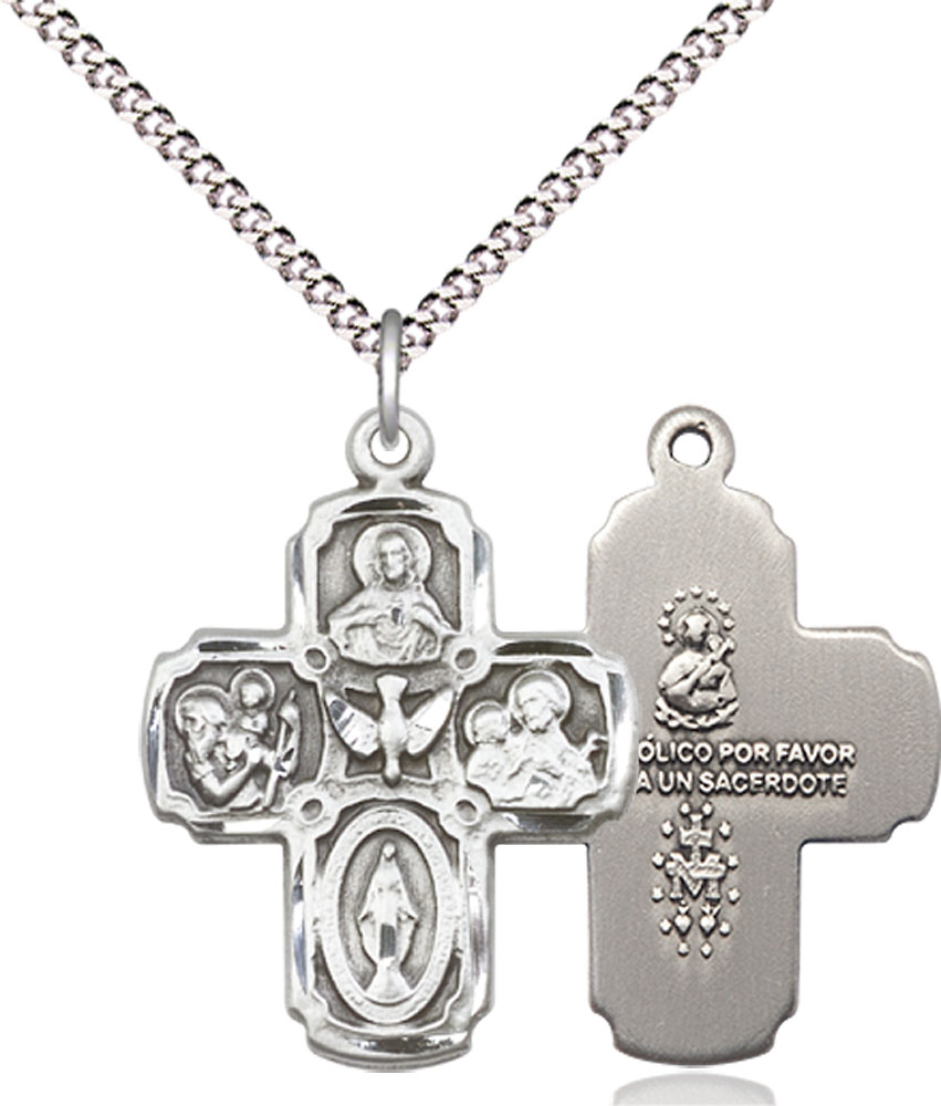 Sterling Silver 5-Way Pendant on a 18 inch Light Rhodium Light Curb chain