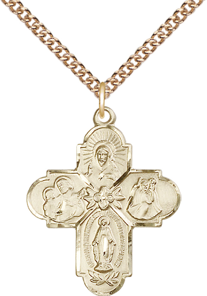 14kt Gold Filled 4-Way Pendant on a 24 inch Gold Filled Heavy Curb chain