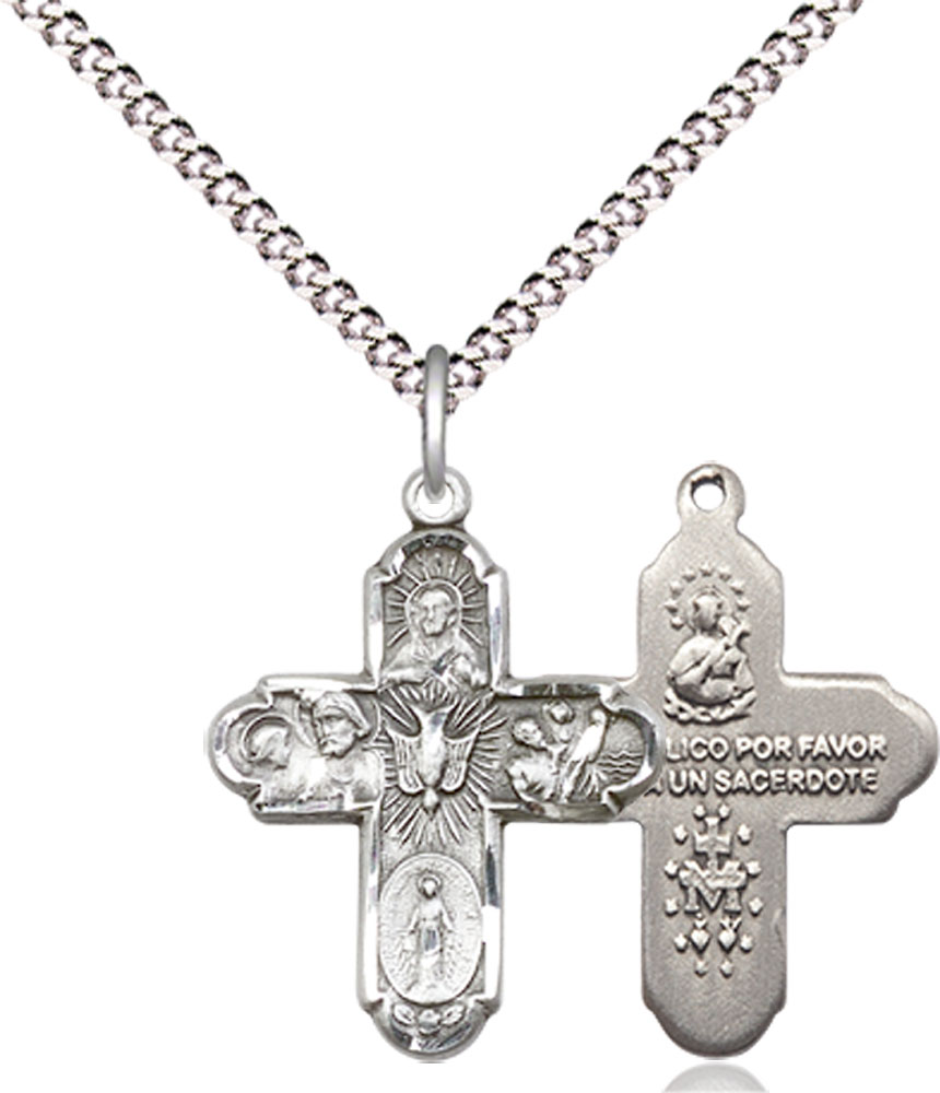 Sterling Silver 5-Way Pendant on a 18 inch Light Rhodium Light Curb chain