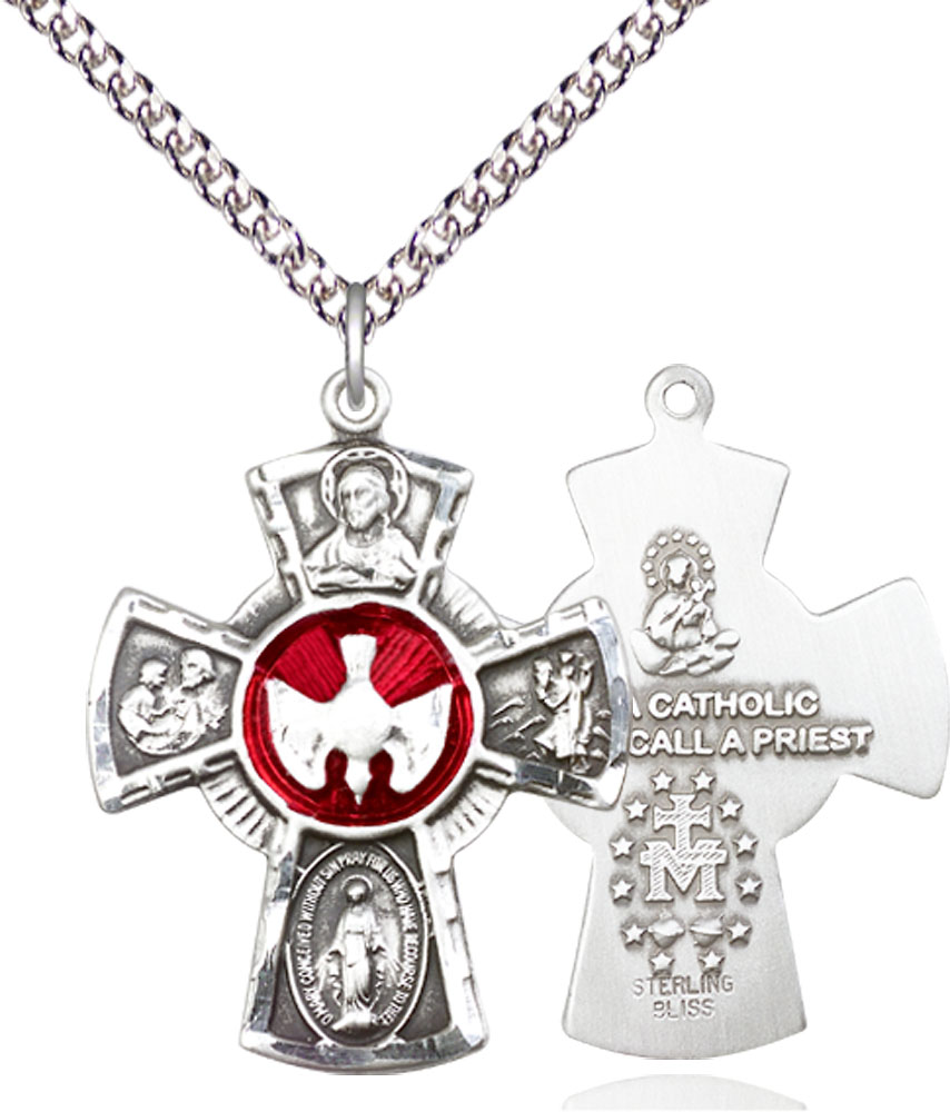 Sterling Silver 5-Way Pendant on a 24 inch Sterling Silver Heavy Curb chain