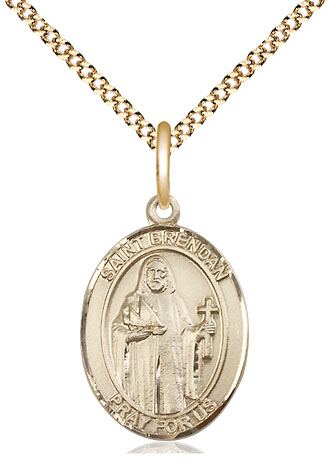 14kt Gold Filled Saint Brendan the Navigator Pendant on a 18 inch Gold Plate Light Curb chain