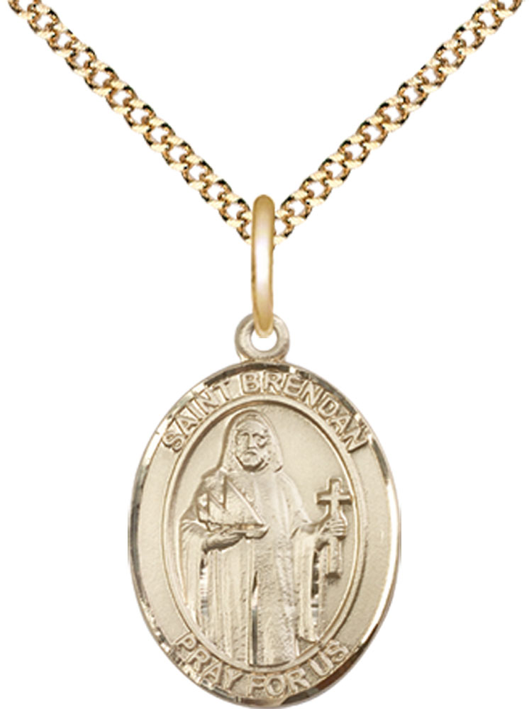 14kt Gold Filled Saint Brendan the Navigator Pendant on a 18 inch Gold Plate Light Curb chain