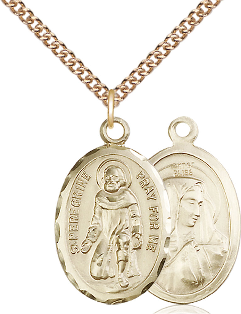 14kt Gold Filled Saint Peregrine Pendant on a 24 inch Gold Filled Heavy Curb chain