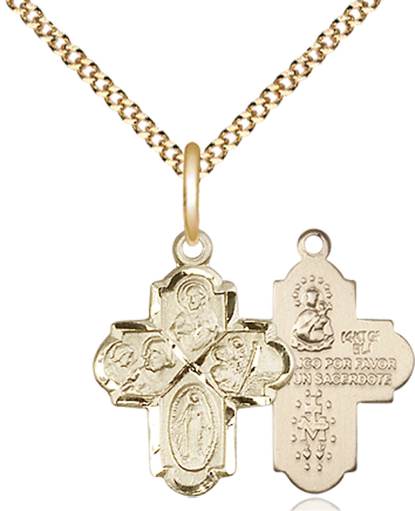 14kt Gold Filled 4-Way Pendant on a 18 inch Gold Plate Light Curb chain