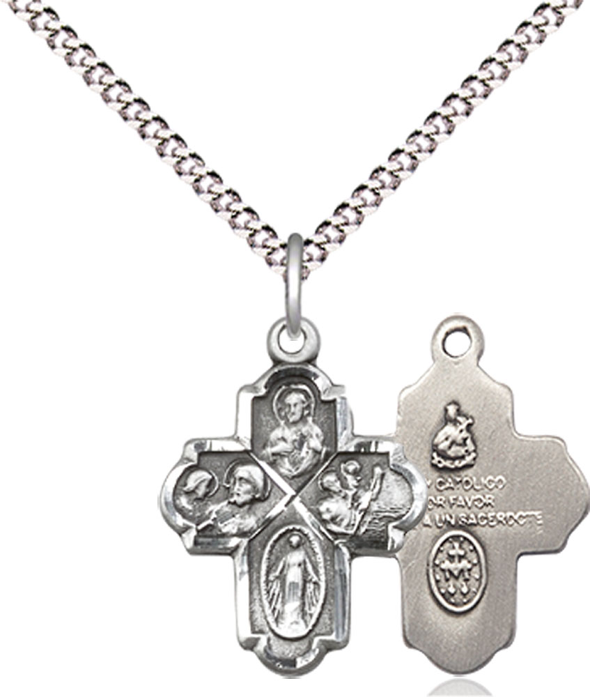 Sterling Silver 4-Way Pendant on a 18 inch Light Rhodium Light Curb chain