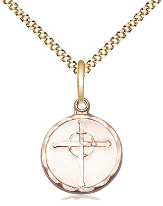 14kt Gold Filled Episcopal Cross Pendant on a 18 inch Gold Plate Light Curb chain