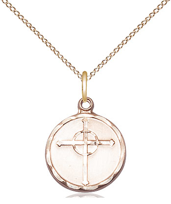 14kt Gold Filled Episcopal Cross Pendant on a 18 inch Gold Filled Light Curb chain