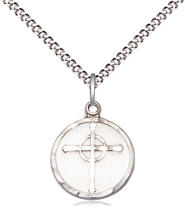 Sterling Silver Episcopal Cross Pendant on a 18 inch Light Rhodium Light Curb chain