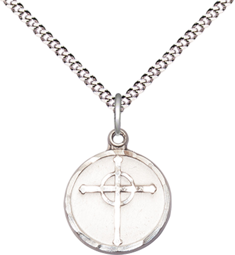 Sterling Silver Episcopal Cross Pendant on a 18 inch Light Rhodium Light Curb chain