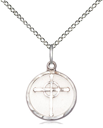 Sterling Silver Episcopal Cross Pendant on a 18 inch Sterling Silver Light Curb chain