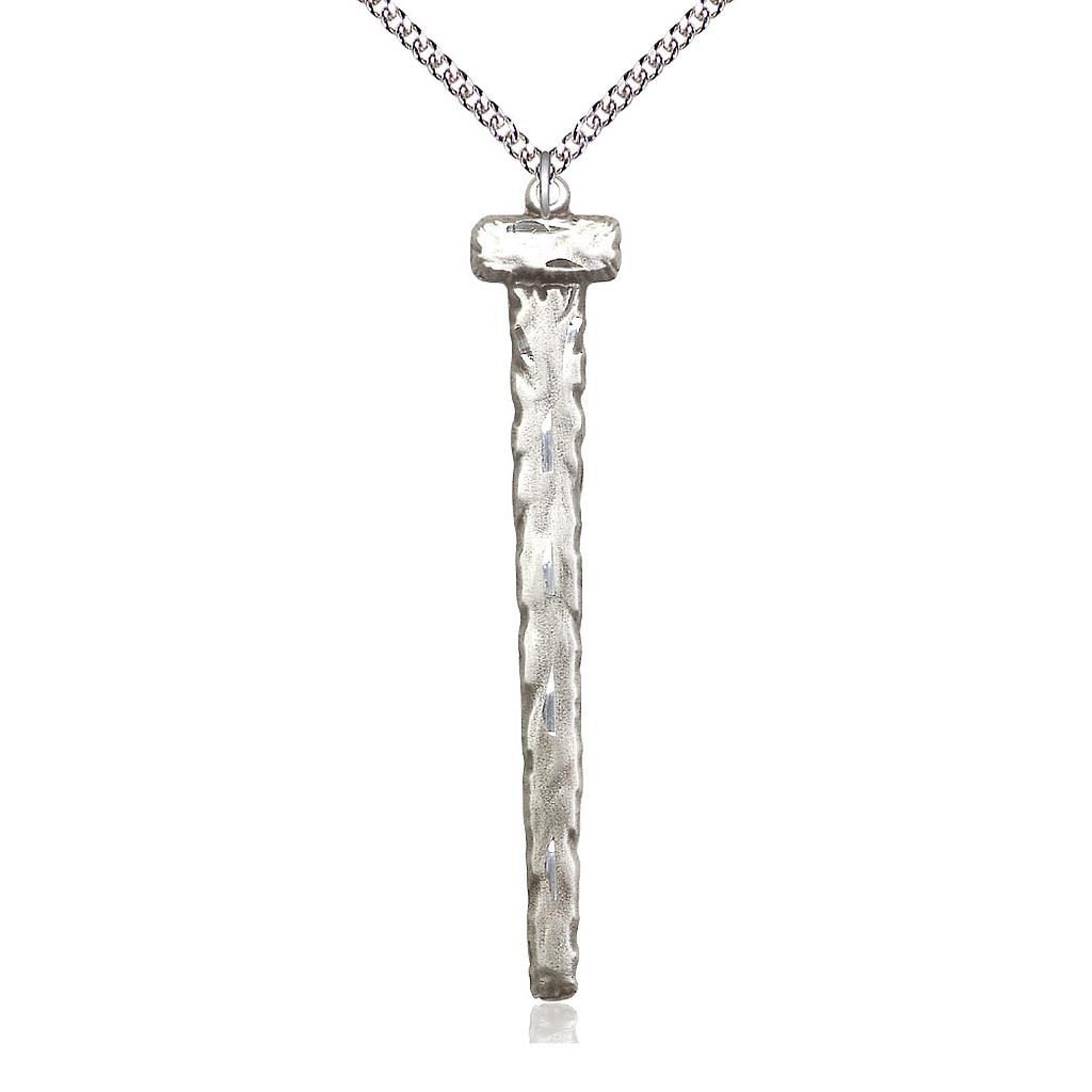 Sterling Silver Nail Pendant on a 24 inch Sterling Silver Heavy Curb chain