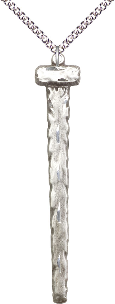 Sterling Silver Nail Pendant on a 24 inch Sterling Silver Heavy Curb chain