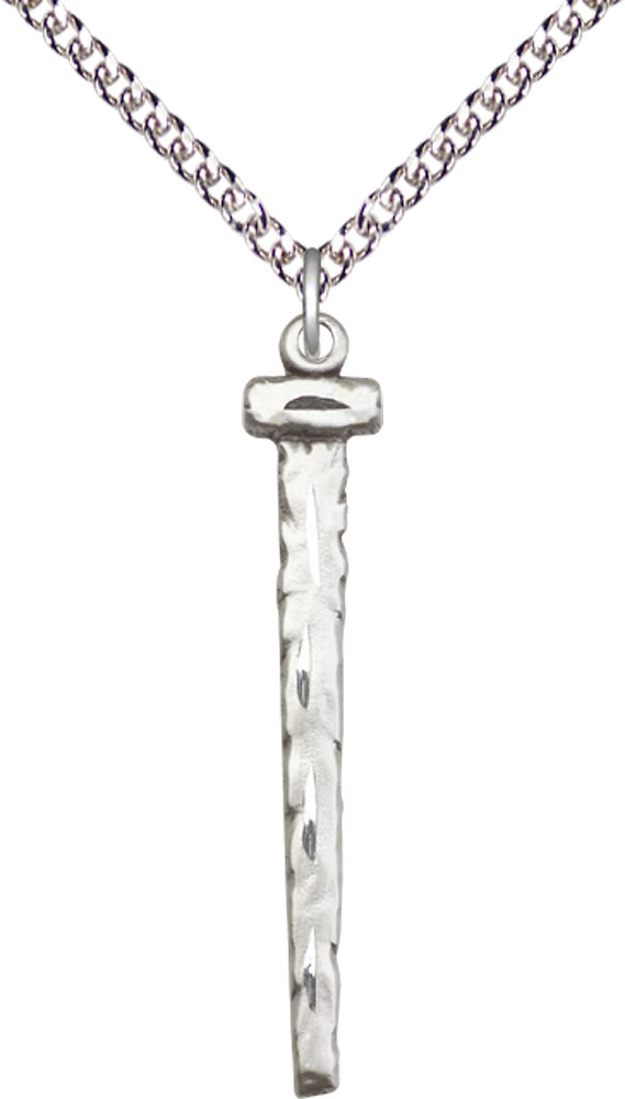 Sterling Silver Nail Pendant on a 24 inch Sterling Silver Heavy Curb chain