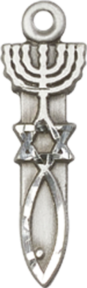 Sterling Silver Menorah Star Fish Medal
