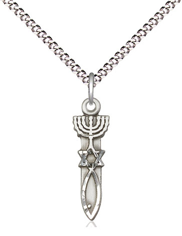 Sterling Silver Menorah Star Fish Pendant on a 18 inch Light Rhodium Light Curb chain