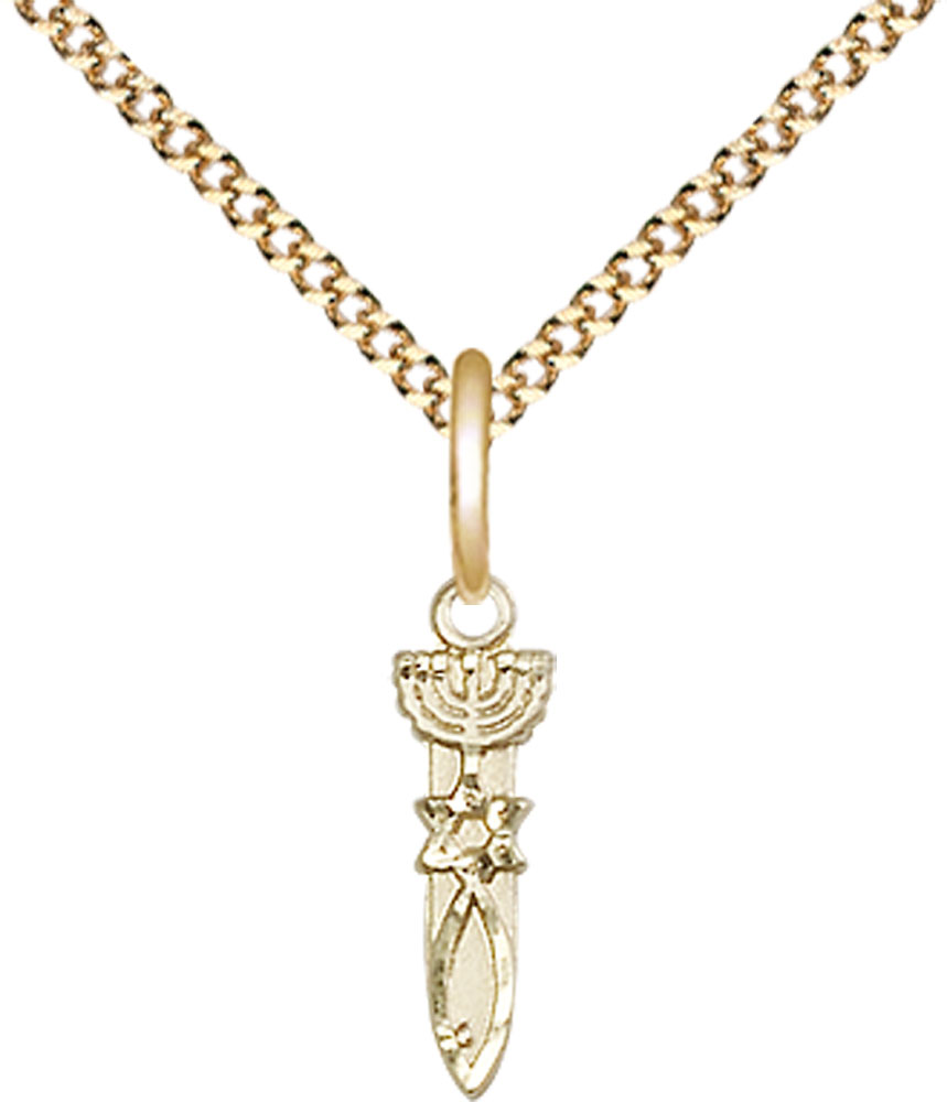 14kt Gold Filled Menorah Star Fish Pendant on a 18 inch Gold Plate Light Curb chain
