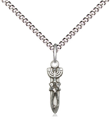 Sterling Silver Menorah Star Fish Pendant on a 18 inch Light Rhodium Light Curb chain