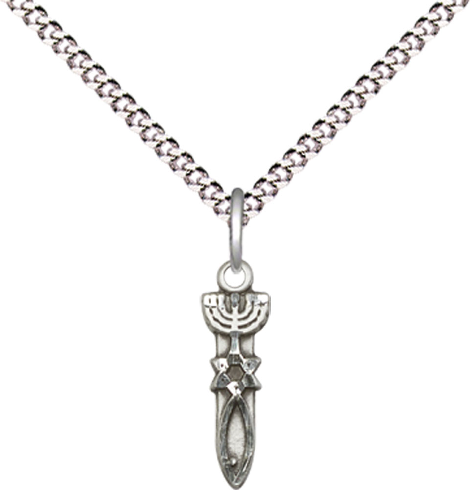Sterling Silver Menorah Star Fish Pendant on a 18 inch Light Rhodium Light Curb chain