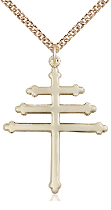 14kt Gold Filled Maronite Cross Pendant on a 24 inch Gold Filled Heavy Curb chain