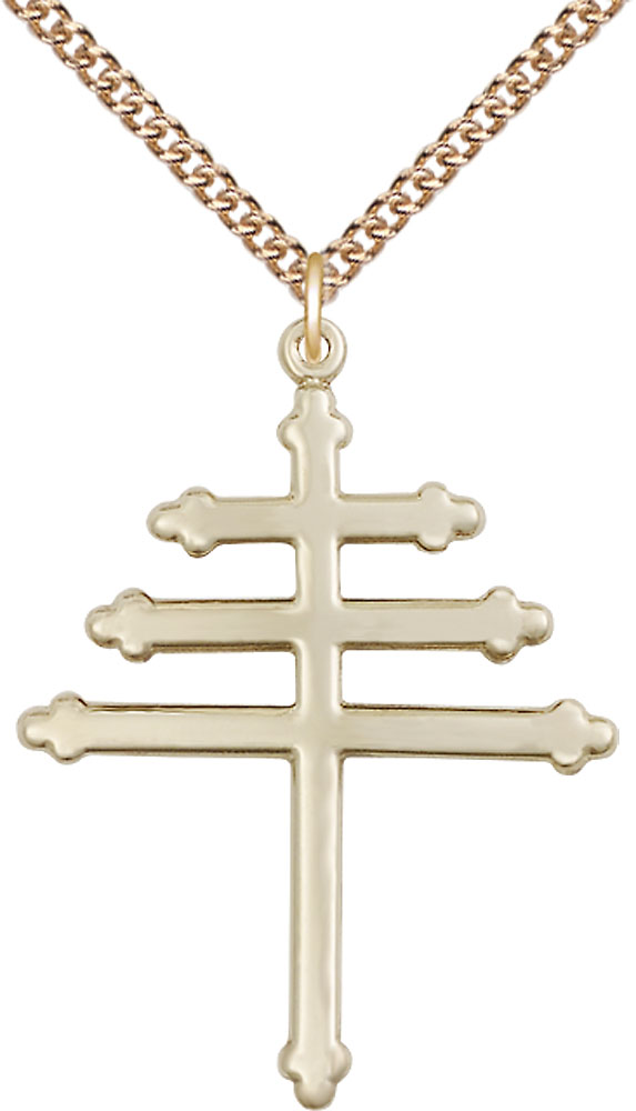 14kt Gold Filled Maronite Cross Pendant on a 24 inch Gold Filled Heavy Curb chain