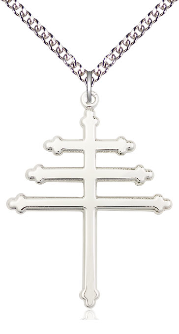 Sterling Silver Maronite Cross Pendant on a 24 inch Sterling Silver Heavy Curb chain