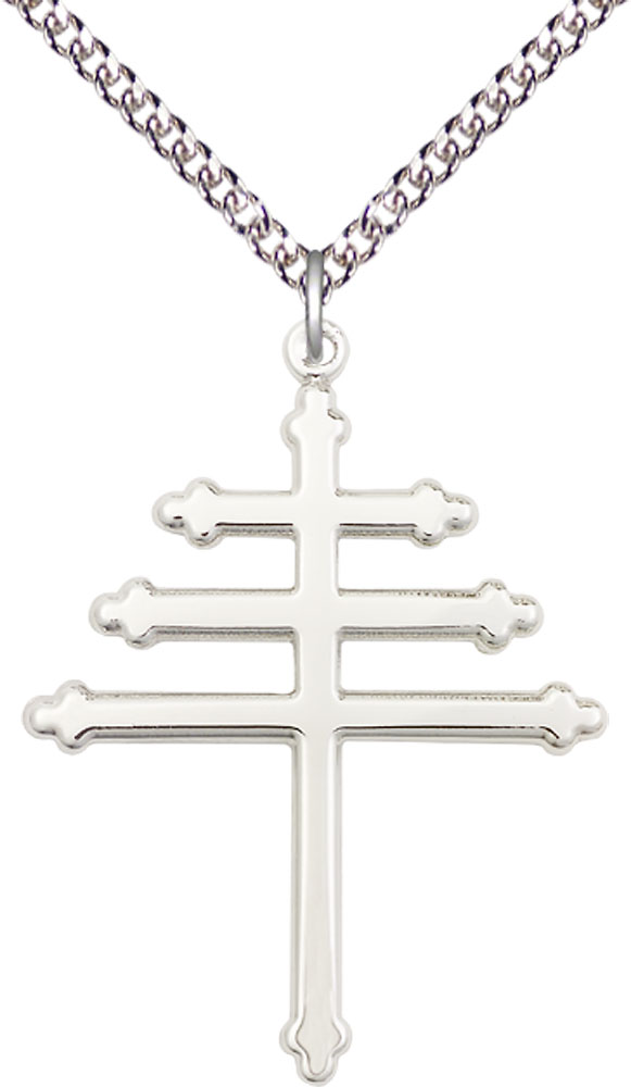 Sterling Silver Maronite Cross Pendant on a 24 inch Sterling Silver Heavy Curb chain