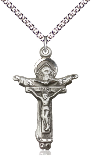 Sterling Silver Trinity Crucifix Pendant on a 24 inch Sterling Silver Heavy Curb chain