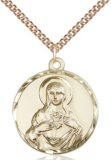 14kt Gold Filled Immaculate Heart of Mary Pendant on a 24 inch Gold Filled Heavy Curb chain