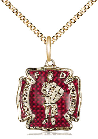 14kt Gold Filled Saint Florian Pendant on a 18 inch Gold Plate Light Curb chain