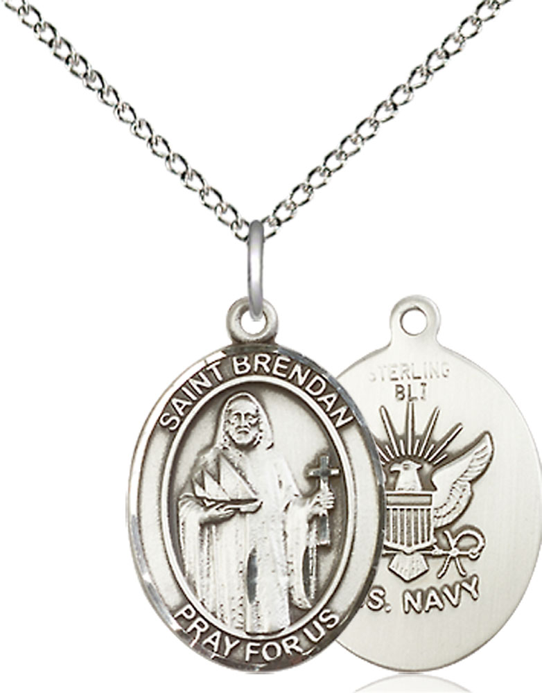 Sterling Silver Saint Brendan Navy Pendant on a 18 inch Sterling Silver Light Curb chain