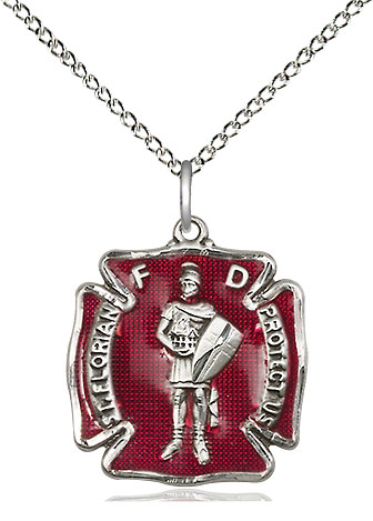 Sterling Silver Saint Florian Pendant on a 18 inch Sterling Silver Light Curb chain