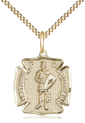 14kt Gold Filled Saint Florian Pendant on a 18 inch Gold Plate Light Curb chain