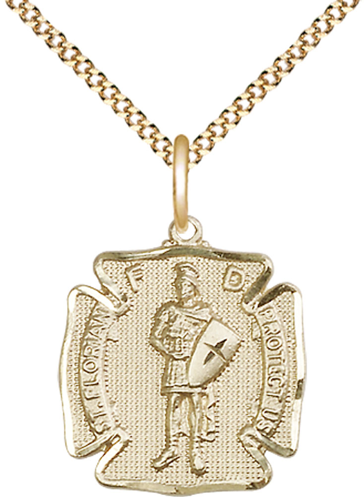 14kt Gold Filled Saint Florian Pendant on a 18 inch Gold Plate Light Curb chain