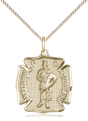 14kt Gold Filled Saint Florian Pendant on a 18 inch Gold Filled Light Curb chain