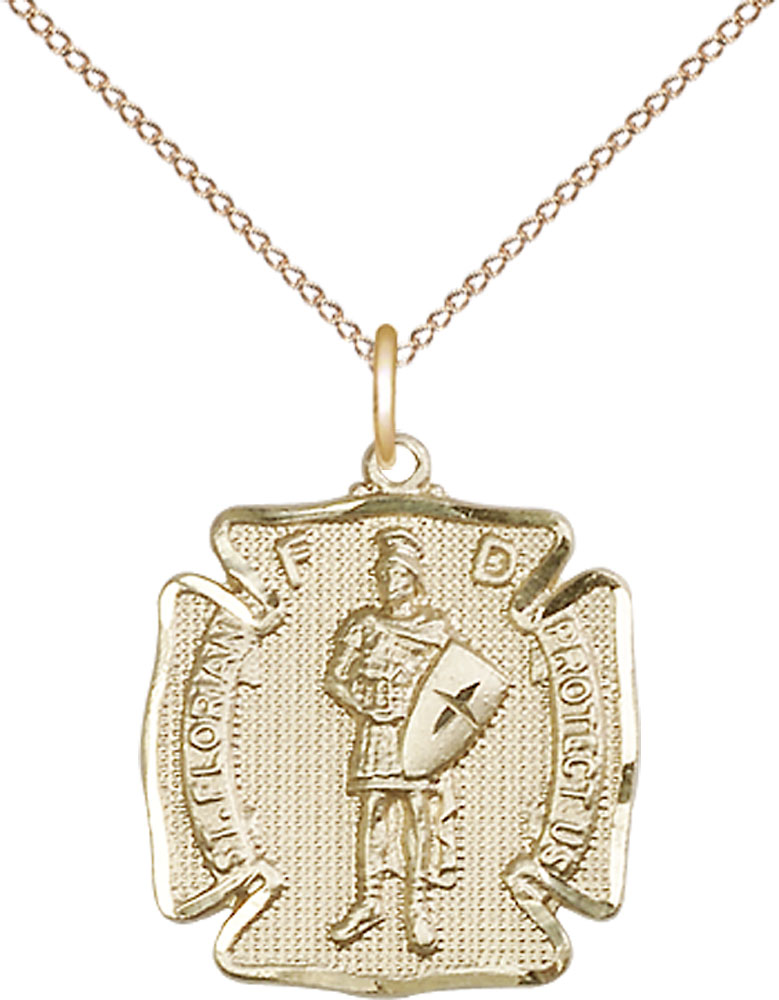 14kt Gold Filled Saint Florian Pendant on a 18 inch Gold Filled Light Curb chain