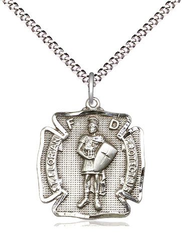 Sterling Silver Saint Florian Pendant on a 18 inch Light Rhodium Light Curb chain