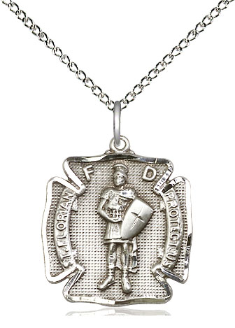 Sterling Silver Saint Florian Pendant on a 18 inch Sterling Silver Light Curb chain