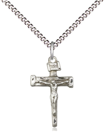 Sterling Silver Nail Crucifix Pendant on a 18 inch Light Rhodium Light Curb chain
