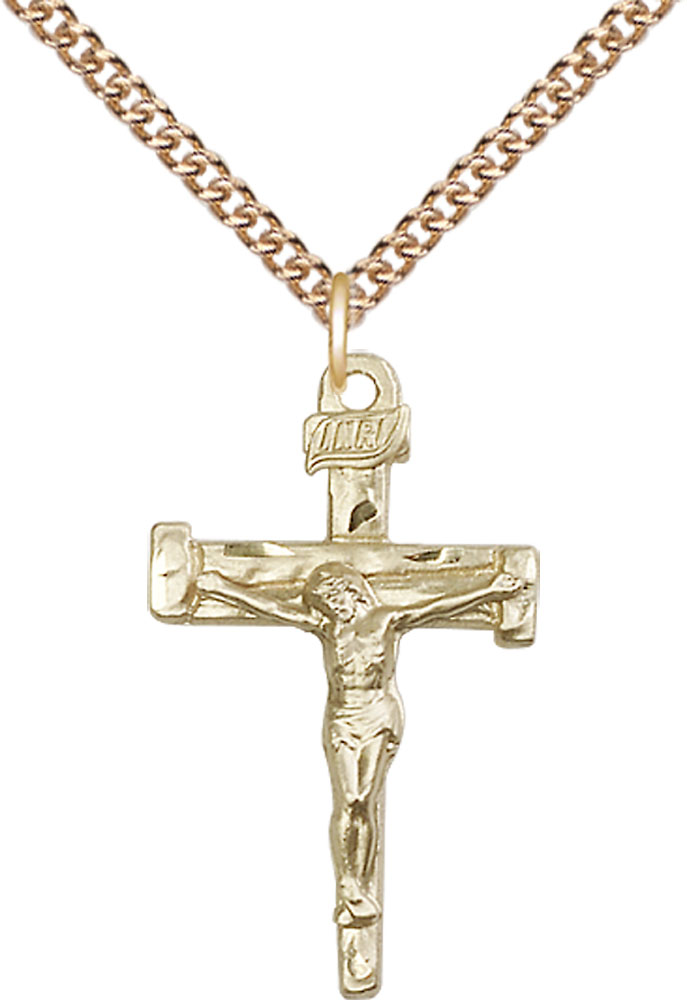 14kt Gold Filled Nail Crucifix Pendant on a 24 inch Gold Filled Heavy Curb chain