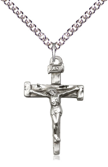 Sterling Silver Nail Crucifix Pendant on a 24 inch Sterling Silver Heavy Curb chain