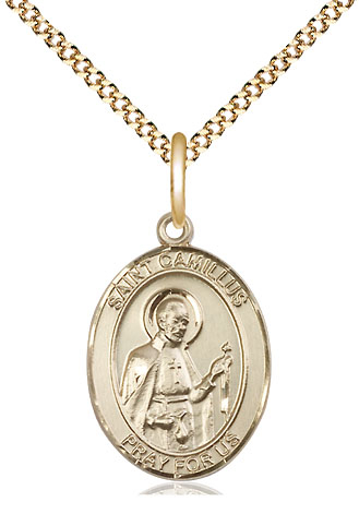 14kt Gold Filled Saint Camillus of Lellis Pendant on a 18 inch Gold Plate Light Curb chain