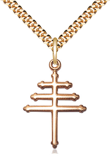 14kt Gold Filled Maronite Cross Pendant on a 24 inch Gold Plate Heavy Curb chain