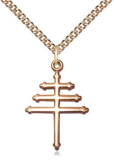 14kt Gold Filled Maronite Cross Pendant on a 24 inch Gold Filled Heavy Curb chain