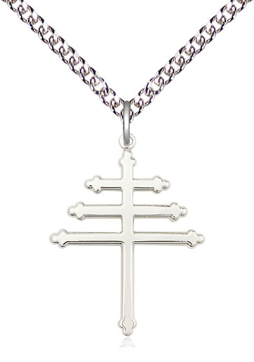 Sterling Silver Maronite Cross Pendant on a 24 inch Sterling Silver Heavy Curb chain