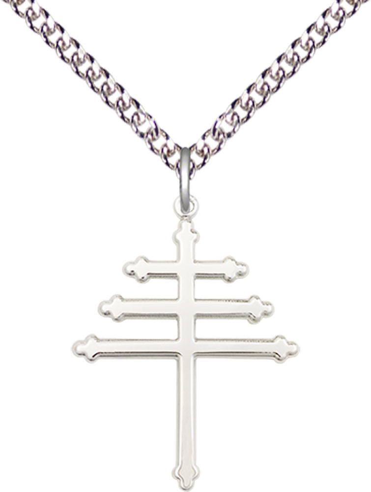 Sterling Silver Maronite Cross Pendant on a 24 inch Sterling Silver Heavy Curb chain